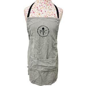 🖤 Pampered Chef Apron Gray Striped Kitchen Cooking Workwear Retro Utility